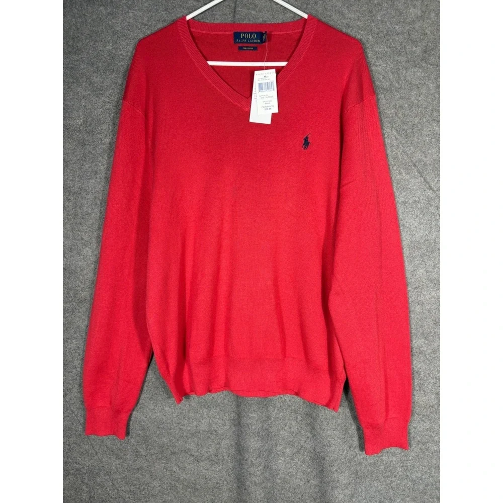 Polo Ralph Lauren Mens XL Pima Cotton V-Neck Sweater Red NWT 1864765FZ